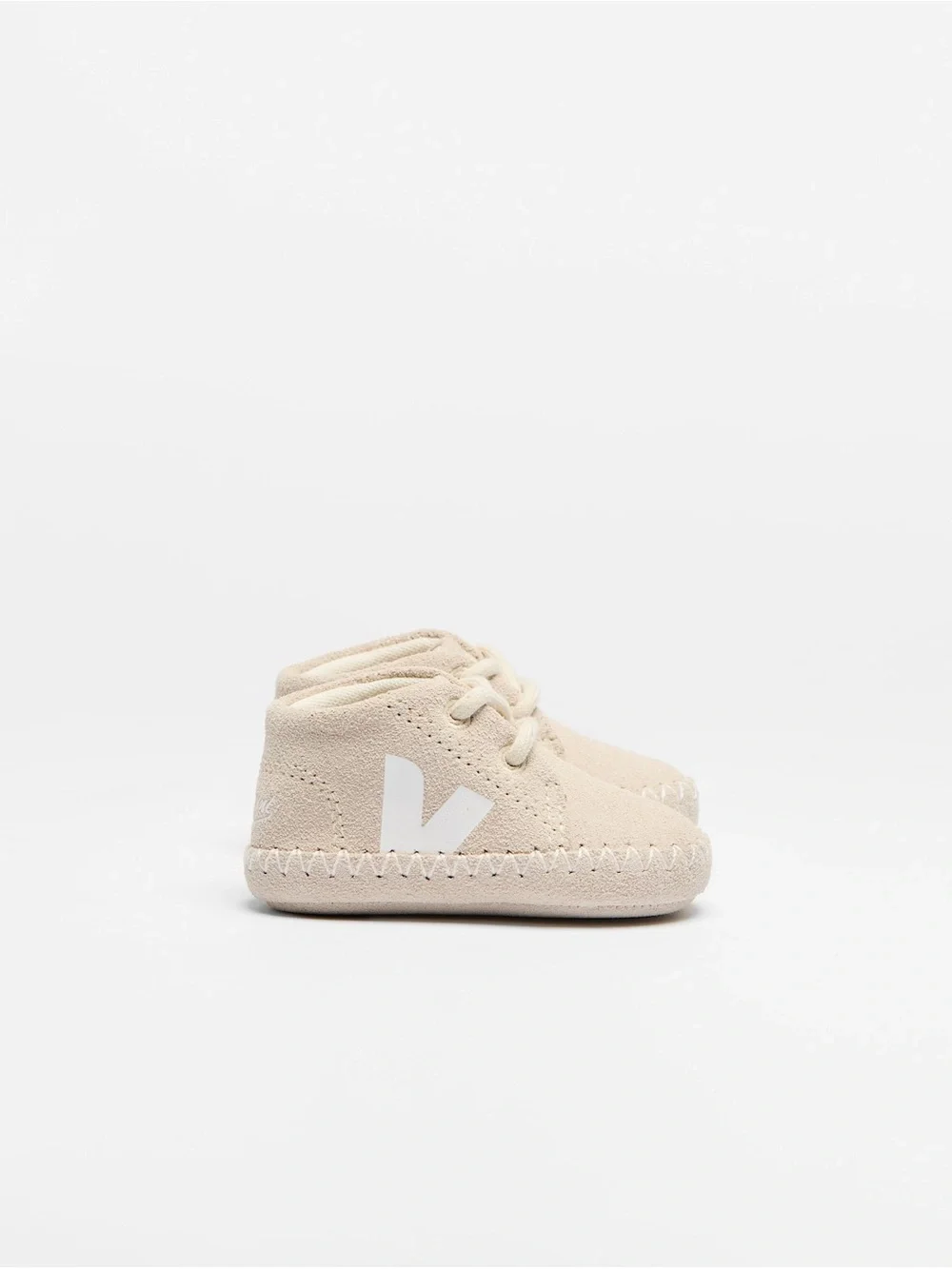 Veja x Bonpoint Kids Moccasins in Beige with White V Logo